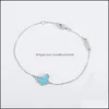 Bracelets à breloques S925 Bracelet pendentif Sier avec forme de papillon bleu en deux couleurs plaqué et fermoir losange pour les femmes bijoux de mariage Dh4Zu