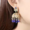 수진 귀걸이 Jhumka 신부 보석 금색 구슬 음절 종소리 드롭 민족 집시 볼리우드 Jhumki Rhinestone