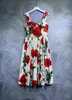 Sling Dress Pink Carnation Printed Poplin With Slim Waist And Big Swing Resort Pure Cotton Spring/Summer 2023 251
