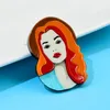 Brooches CINDY XIANG Acrylic Beautiful Girl Portrait Brooch Red Hair Wear Hat Pin Aceteate Fiber Jewelry Design 2022