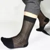 Men's Socks Ultra Thin Black Stripe Men Formal Dress Suits Hose Stockings Softy Sexy Long Knee High Male Silk