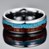 Bröllopsringar 9mm Silver Color Tungsten Steel Wood for Men smycken Blue Opal Engagement Par