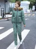 Damen Zweiteilige Hose KBAT -20 Grad Warm Set Damen Outfit Skianzug Sonw Jacke Winter Parka Damen Kapuzenoverall Trainingsanzüge