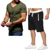 Men's T Shirts Man's Shirt Shorts 2 Pieces Sets Summer Casual Tops O- Neck Muscle Tee T-shirt Pullover