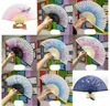 Bamboo Flower Fold Hand Fans Wedding Favor Chinese Style Silk Fan Children Antique Folding Fan Gift Vintage Party Supplies SN474