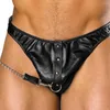 Underbyxor herr trosor sexiga underkläder faux läder korta säkerhetskedjan patent bekväma remmar sensuella underkläder