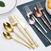 Zestawy naczyń obiadowych 16PCS Zetknięcia Gold Tutlery Forks Noży łyżki zmywarki Safe Safe ze stali ze stali ze stoli