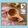 Mugs Nordic Style 4 Kinds Rubber Wood Tea Cups Mug With Handles Kuksa Wooden Coffee Rope Two Holes Handmade Portable Drinking Water Dh7B4