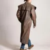 Erkek Yün Kovboy Deri Silgi Ceket Eski Stil Kış Frak Tam Kollu Retro Inverness Palto Steampunk Sürücü Ceketi