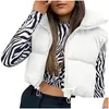 Women'S Vests Womens Puffy Women Zip Up Stand Collar Sleeveless Lightweight Padded Cropped Puffer Quilted Winter Warm Coat Jacket 22 Dhiwu