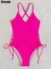 Swim Wear Riseado Lace Up One Piece Swimsuit Sexy Backless Women's Swimwear 2022 New Solid Swimming Suit For Women Tie Side Bathing Suits T221208