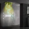 Plafondgemonteerd muziek-led-douchesysteem 32x24 inch mist-regenwaterval douchekop badkamer thermostatische douchemengkraanset