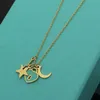 Designer green star and moon necklace couple stainless steel chain Gift for girlfriend Luxury jewelry accessories wholesale with box