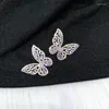Bengelen oorbellen grote vlinder zirkoon 3 -delige set ketting ring zwart wit gouden sieraden hoge kwaliteit met glanzende zirkonen