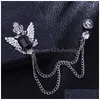 Spille Spille Spille Sposo Catena di strass Spilla Distintivo Spilla di cristallo Nappa Spilla Abito Gioielli Accessori uomo di lusso C3 Drop Del Dhmvk