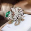 Pierścienie klastra Delikatna słodka dziobka Pierścień z zieloną cyrkonią Regulowany 925 Stamp Modna biżuteria urodzinowa Prezent przyjęcia