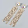 Boucles d'oreilles grand cristal Long gland dames mode personnalité noir strass goutte femmes bijoux de mariage cadeau en gros