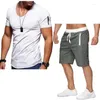 Men's T Shirts Man's Shirt Shorts 2 Pieces Sets Summer Casual Tops O- Neck Muscle Tee T-shirt Pullover