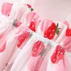 Girl Dresses Cartoon Strawberry Lace Mesh Baby Girls Dress Summer Toddler Born For Kids Children Birthday Present Send Hat