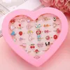10/20/36 PCS Sevimli Parmak Yüzük Emaye Açık Ayarlanabilir Toptan Renkli Kalp Çiçek Hayvan Pretend Oyun Makyaj Oyuncakları Karikatür Kristal Takı Kızlar Hediyeler