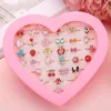 10/20/36 pièces mignon bagues émail ouvert réglable en gros coloré coeur fleur Animal semblant jouer maquillage jouets dessin animé cristal bijoux pour enfants filles cadeaux