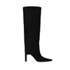 Botas de outono feminino e de couro de inverno Knee Knee High Point Ponsed High Higheed Show