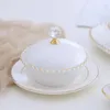 Miski Kreatywny zestaw deserowy Złota Painowana miska z pokrywką Ceramiczna kubek gulasz kontur zupa i talerze naczynia stołowe