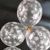 Decorazione per feste Palloncino natalizio da 12 pollici Stampato fiocco di neve bianco Disposizione dorata trasparente