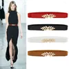 Belts Elastic Leather Waistband Women Belt Fashion Leaf Metal Buckle Waist For Dress Coat T-shirts Ladies Winter Autumn