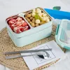 Set di stoviglie Cartone animato Scatola da pranzo Contenitore a doppio strato in acciaio inossidabile Portatile per bambini Picnic School Bento Case con bacchette