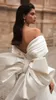 Sexy Beach A-Line Wedding Dresses Off Shoulder Satin Big Bow Backless Open Back Boho Pleats Court Train Bohemian Bridal Gowns