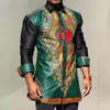 Ubranie etniczne męskie zielone afrykańskie dashiki nadruk guziki Down Down Sukienki Szczupłe ubrania z długim rękawem