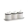 Storage Bottles White Ceramic Sugar Bowls Condiment Pots Spice Jars Seasoning Box Set With Lid Spoon And Tray-Sets Of 3