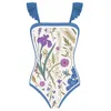 Swimsuit Women One Piece New 2023 Fashion Pieces for Slim Fit Floral Print Elegant Summer Beach Sexy Erotic Suit Luxury