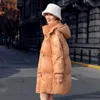 Parkas pour femmes Dames Hiver Brillant Mi-Longueur Vers Le Bas Veste Streetwear Coréen Lâche À Capuche Chaud Blanc Canard Vers Le Bas Harajuku Parka Manteau L564 221208