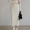 Robes décontractées 2022VintageFashion Pull tricoté à manches longues Femmes coréennes élégantes automne hiver bouton col en V robe midi femme