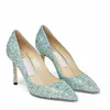 Brand Women Romy Sandals Shoes Glitter Leather High Stiletto Heels Sexy Lady Pointed Toe Pumps Party Wedding Dress EU35-43 Original Box