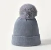 Women knitted hats warm plain ladies winter Faux Fur Ball Pom Pomw beanie hat 100% Acrylic earmuffs cap casual autumn keeping warm beanies