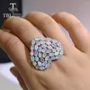 Bagues de cluster Big Heart Forme Coloré Opal Bague Naturelle Pierre Naturelle 925 Sterling Argent Fine Bijoux Pour Femmes Cadeau De Luxe Maman Femme