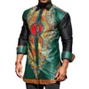 민족 의류 망 녹색 아프리카 Dashiki 인쇄 단추 드레스 셔츠 슬림 긴 소매 옷 남자 전통 셔츠 복장