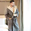 Men's Robes Coral Cashmere Winter Bathrobe Men Blue Comfort Flannel Hooded Bath Robe Wiht String Male Thick Warm Dressing Gow213C