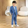 Set di abbigliamento Abiti formali per bambini Set Autunno Bambini Ragazzi Blazer blu Abiti Uniforme scolastica per adolescenti Costume Pinao Performance 14 anni