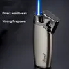 Métal Coupe-Vent Briquet Bleu Flamme Gaz Butane Briquet Turbine Torche Haute Puissance Allume-Cigares Portable Personnalité Creative Homme Cadeau