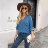 Women's T Shirts 2022 Spring Autumn Shirt Top Women's V Neck Outer Wear Solid Color Casual Ol Botton Up