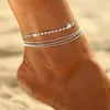 Anklets Boho Anklet Foot Chain Ankle Summer Bracelet Multi-layer Cyastal Bead Sandals Barefoot Beach Bridal Jewelry A015