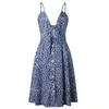 Casual Dresses Cute Polka Dot Printing Dress Vintage Women Button Bowknot Decoration Sexy Backless Beach Long Slim Suspenders Jurk