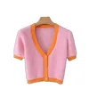 Women039S Knits 2022 style style pink cardigan women antumn Sweet Slim Single Single Vnected Vneck Crop Top Woman lebated 8901601