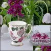 Mugs Ceramic Coffee Cup Flower Patterned Tea Mug With Handle For Home Office Elegant European Style Drop Delivery Garden Kitchen Din Dhvws