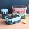 Dinnerware Sets 2 Grids Plastic Sealed Lunch Box With Tableware Leak Proof Picnic Bento Boxes Kitchen Storage Container For Child