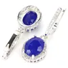 Dangle Earrings 32x11mm 5.5g 925 Solid Sterling Silver Real Blue Sapphire Created Pink Tourmaline Kunzite Cz Daily Wear